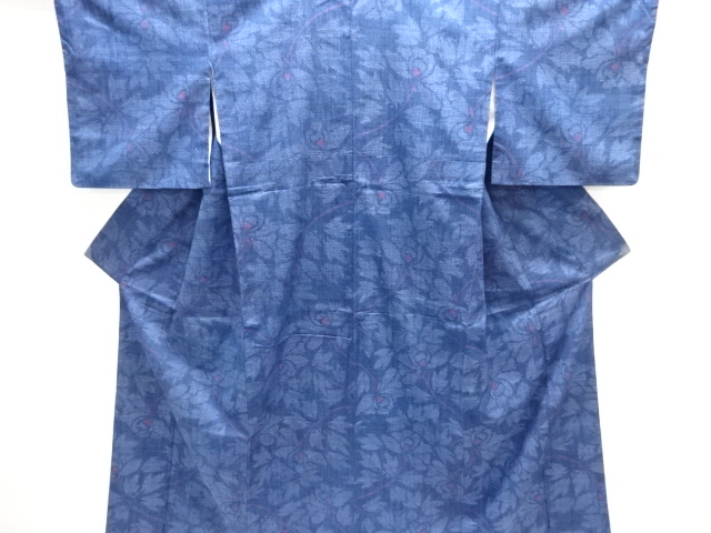 草花模様織り出し本場結城紬80亀甲着物(石下)